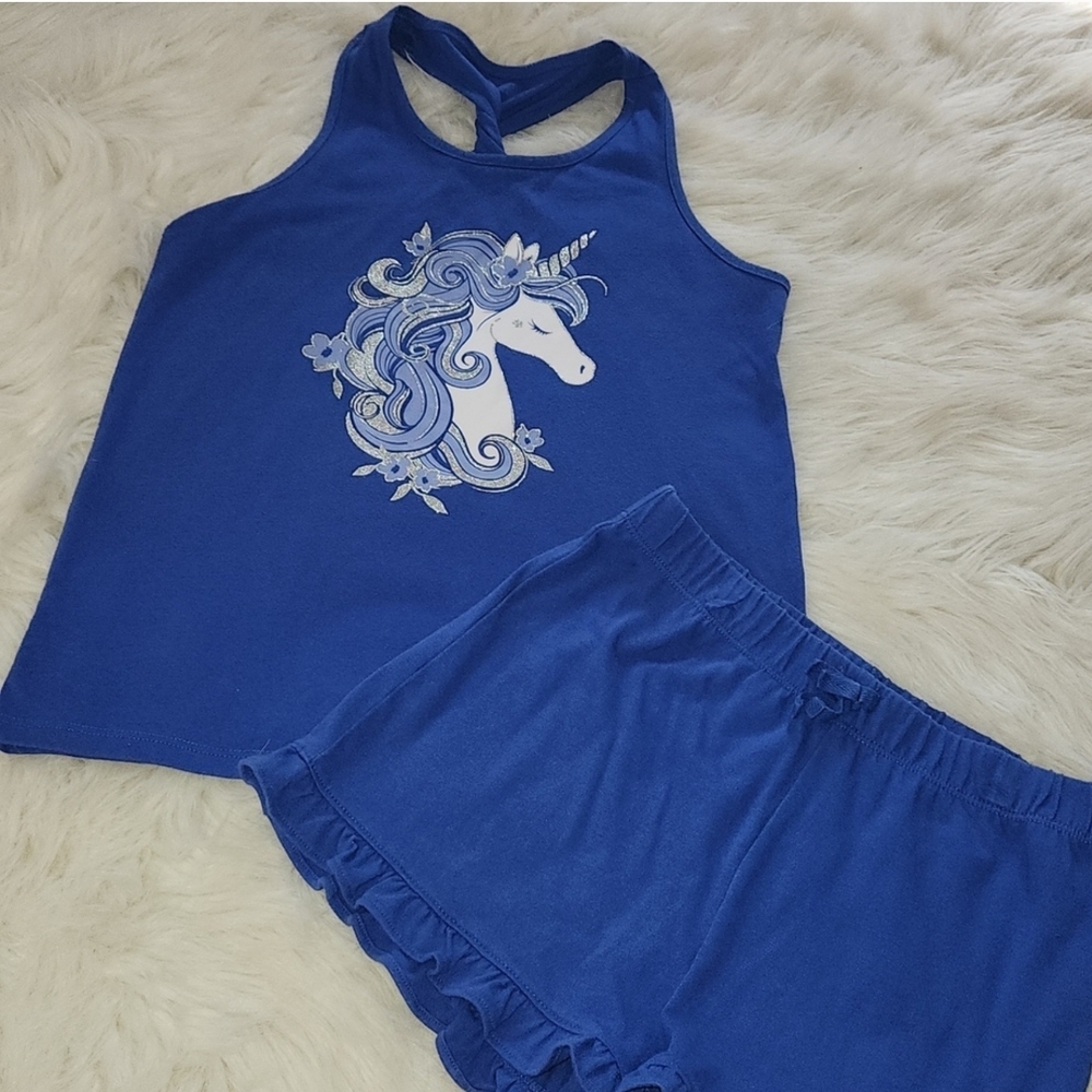 Girls- Blue Unicorn Tank and Shorts Set Size 10/12